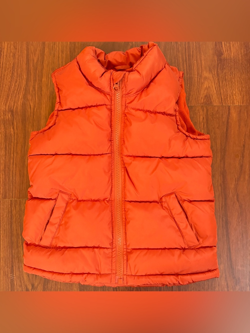 Old Navy  Size 5T Red Puffer Fleece Lined Vest Sleeveless Jacket Pockets Orange